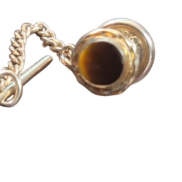 Vintage Hickok Round Tigers Eye Tie Tack With Chain and Bar Gold Tone - Picture 3 of 8